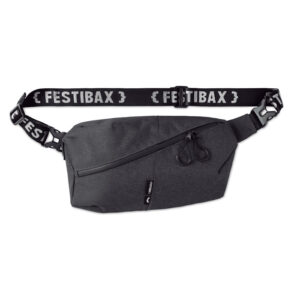 Fanny bag with logo FESTIBAX BASIC. FESTIBAX BASIC Waist bag with logo. 300D 2 tone cationic dyed polyester with waterproof zipper and detachable and adjustable strap. Including a front and back anti-theft compartment. The ultimate festival bag. We use different printing techniques to add your logo. Depending on the surface we can use embroidery, engraving, 360° imprint or screenprint.