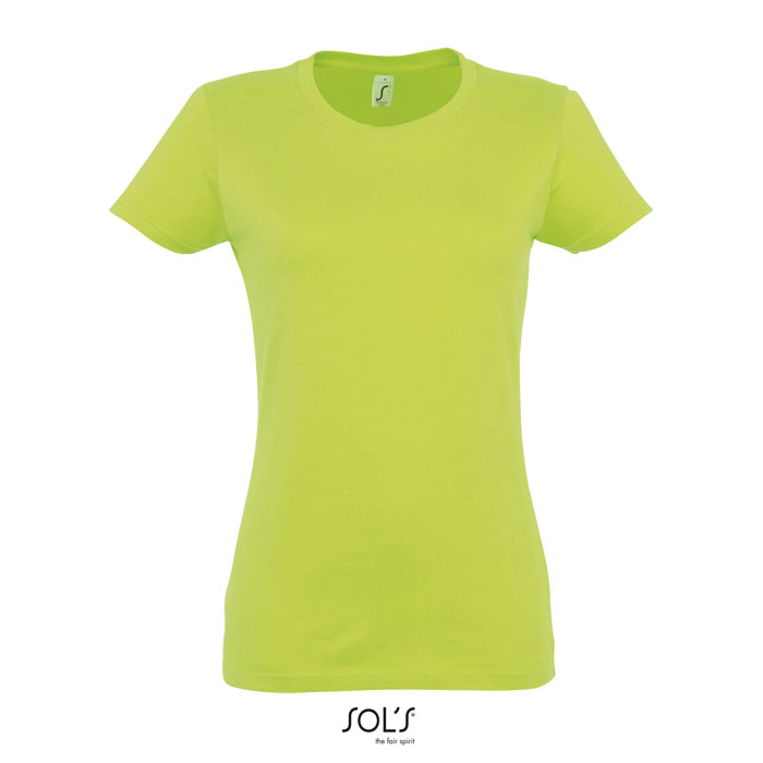 IMPERIAL women T-shirt with logo Women's heavy t-shirt with logo in 190g/m². Quality t-shirt, 42 colors, 9 sizes, women's and children's models. Reinforced neck seam, ribbed collar with elastane, fitted cut with sewn side seam. Fabric details: 190g/m2 single jersey, 100% semi-combed ring spun cotton. OEKO-TEX. Only sold with print" We use different printing techniques to add your logo. Depending on the surface we can use embroidery, engraving, 360° imprint or screenprint.