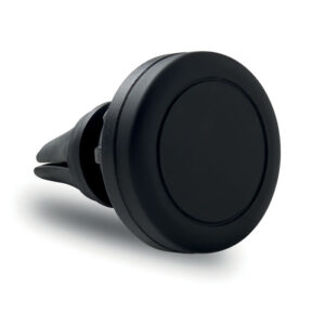 Gadget with logo phone holder SILISET Gadget with logo, magnetic air vent mount phone holder. Available color: Black Dimensions: Ø4X5.5CM Height: 5.5 cm Diameter: 4 cm Volume: 0.426 cdm3 Gross Weight: 0.061 kg Net Weight: 0.041 kg Depending on the surface we can use embroidery, engraving, 360° imprint or screen print.