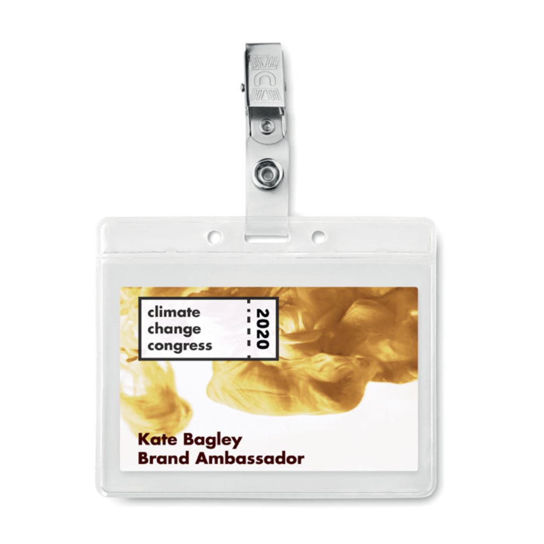 Badge holder CLIP PVC CLIP Badge holder with metal clip. We use different printing techniques to add your logo. Depending on the surface we can use embroidery, engraving, 360° imprint or screenprint.