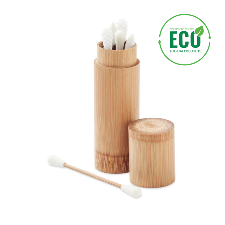 FENTON 6 reusable swabs in bamboo box with logo  |Magnus Business Gifts