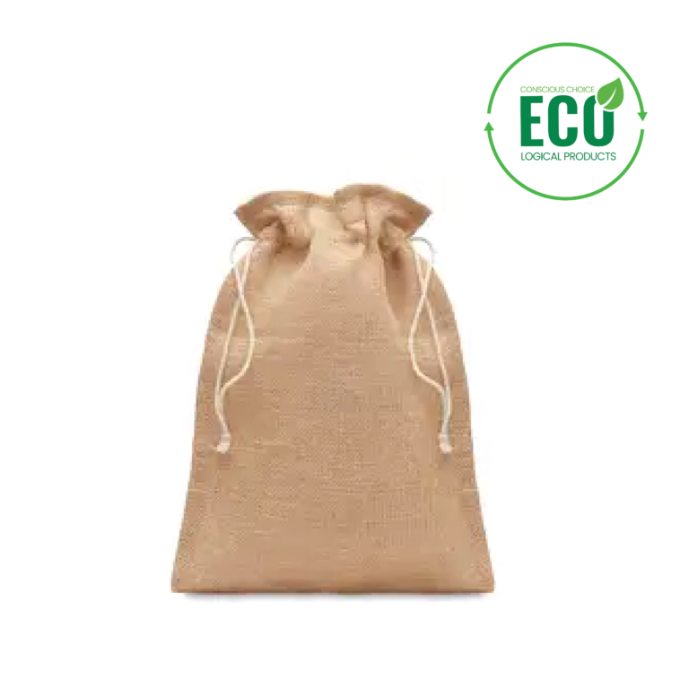 JUTE MEDIUM Jute draw cord bag Medium jute gift bag 25 x 32cm with logo |Magnus Business Gifts