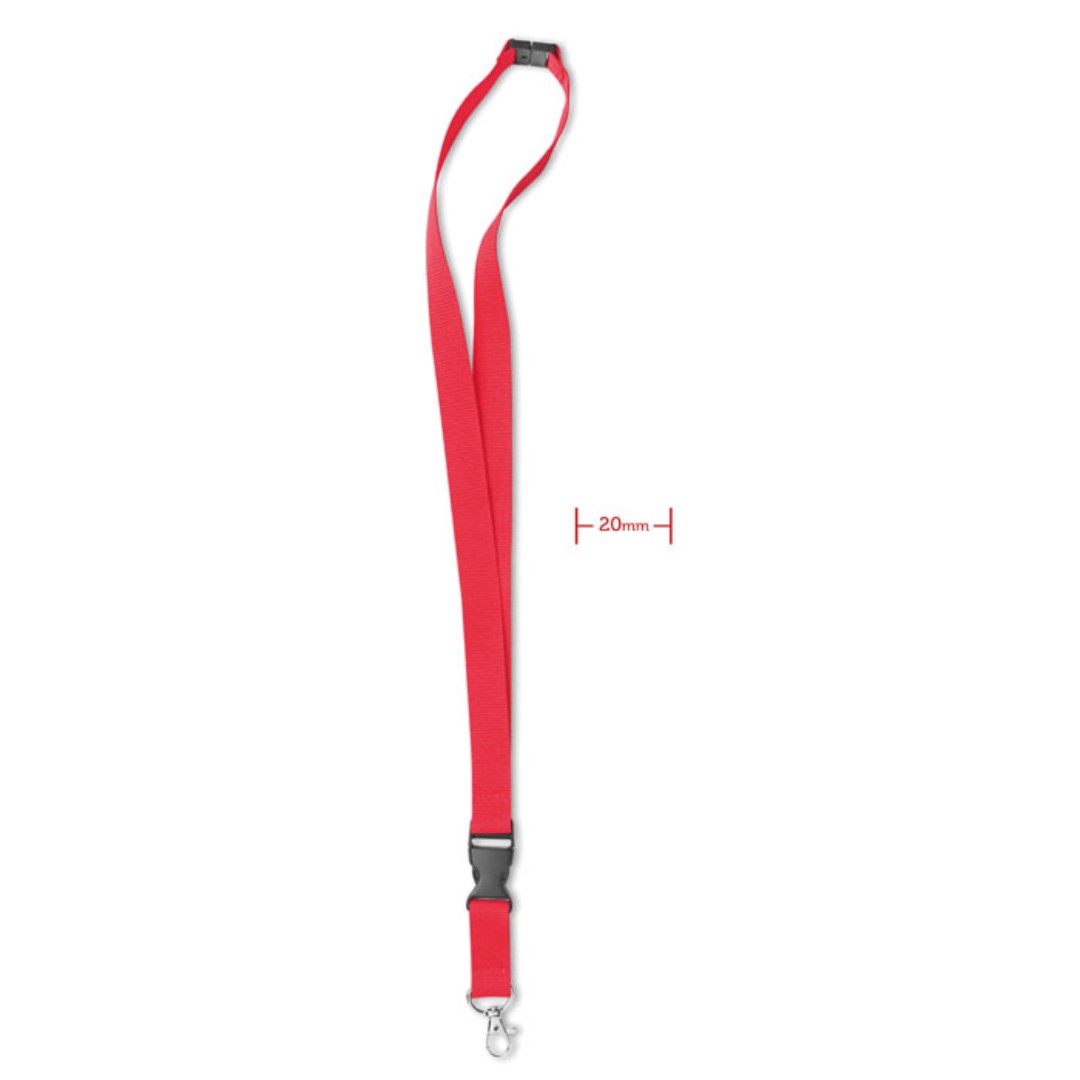 Lanyard with logo LANY LANY Lanyard with logo and metal hook 20 mm wide. Detachable buckle and safety breakaway. We use different printing techniques to add your logo. Depending on the surface we can use embroidery, engraving, 360° imprint or screenprint.