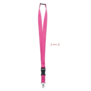 Lanyard with logo WIDE LANY Lanyard with logo and metal hook 25mm wide. Detachable buckle and safety breakaway. Sublimation print available on white item only. We use different printing techniques to add your logo. Depending on the surface we can use embroidery, engraving, 360° imprint or screenprint.