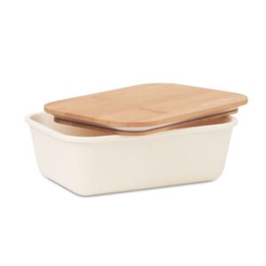 Lunchbox with logo THURSDAY Lunchbox with logo in PP with bamboo lid. Depending on the surface we can use embroidery, engraving, 360° imprint or screen print.
