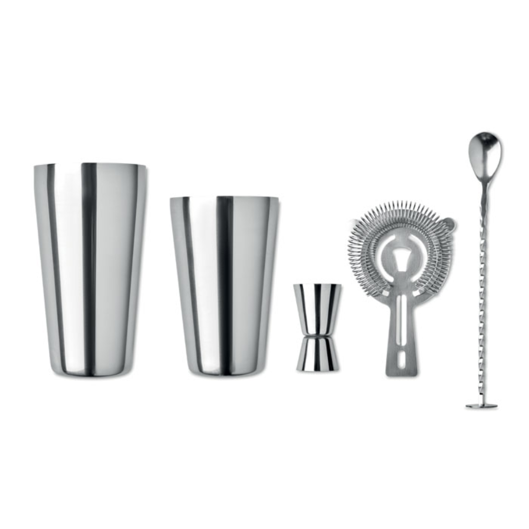 Gadget with logo Cocktail set BOSTON Stainless steel cocktail set with 750 ml shaker, measuring jug (30 ml), spoon for stirring and sieve in cotton pouch. Release your inner bartender and create the most delicious classic cocktails with this set. Everything you need in one complete set. What drink will you make? Dimensions: 9X9X22.5CM Width: 9 cm Length: 9 cm Height: 22.5 cm Volume: 2.44 cdm3 Gross Weight: 0.528 kg Net Weight: 0.424 kg Magnus Business Gifts is your partner for merchandising, gadgets or unique business gifts since 1967. Certified with Ecovadis gold!
