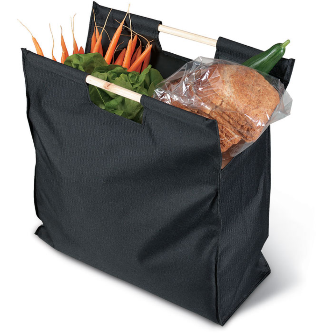 Gadget with logo Shopping bag MERCADO Shopping bag in 600D polyester with logo with wooden handles. Food not included. Available color: Black, Red, Blue Dimensions: 40X16X39,5 CM Width: 16 cm Length: 40 cm Height: 39.5 cm Volume: 0.84 cdm3 Gross Weight: 0.304 kg Net Weight: 0.3 kg Magnus Business Gifts is your partner for merchandising, gadgets or unique business gifts since 1967. Certified with Ecovadis gold!