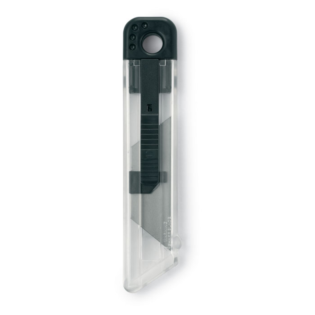 Gadget with logo Knife HIGHCUT Retractable knife with logo. Clear finish and coloured body. Available color: Blue, Red, Black Dimensions: 12,5X2,5X1,5 CM Width: 2.5 cm Length: 12.5 cm Height: 1.5 cm Volume: 0.073 cdm3 Gross Weight: 0.025 kg Net Weight: 0.022 kg Magnus Business Gifts is your partner for merchandising, gadgets or unique business gifts since 1967. Certified with Ecovadis gold!