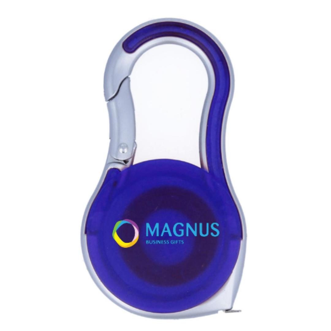 Gadget with logo Measuring tape METRICA Measuring tape with carabiner with logo. 1.78 metres long. Available color: Transparent Blue Dimensions: 8,5X4,7X1 CM Width: 4.7 cm Length: 8.5 cm Height: 1 cm Volume: 0.068 cdm3 Gross Weight: 0.026 kg Net Weight: 0.023 kg Magnus Business Gifts is your partner for merchandising, gadgets or unique business gifts since 1967. Certified with Ecovadis gold!