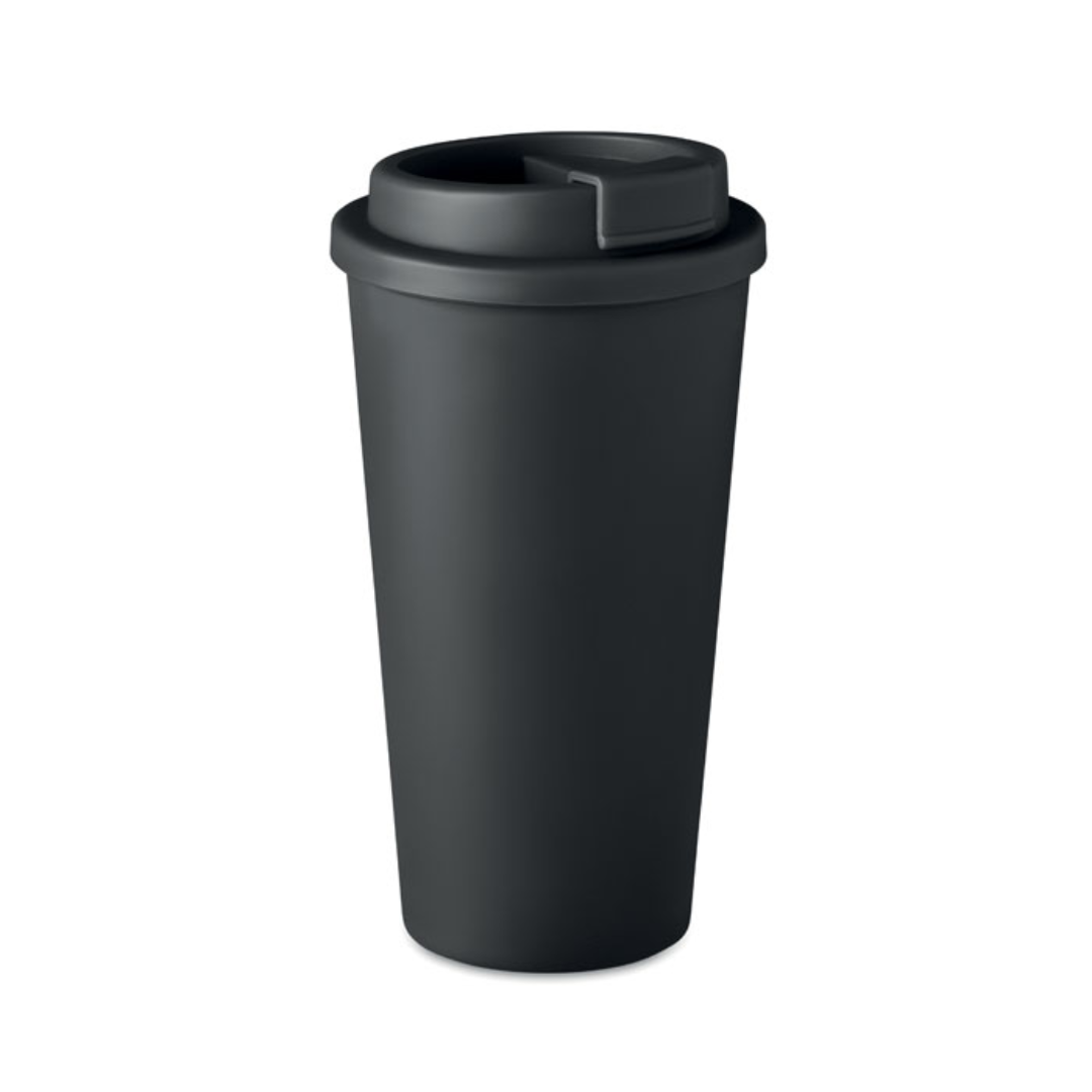 Tumbler with logo TUESDAY Double wall tumbler in PP with logo . Capacity: 475 ml. Bring your favourite coffee, tea or other hot drink with you with this tumbler. It will keep your drink hot or cold, so you can enjoy it throughout the day. Available color: Blue, Black, White Dimensions: Ø9X17CM Height: 17 cm Diameter: 9 cm Volume: 1.866 cdm3 Gross Weight: 0.144 kg Net Weight: 0.128 kg Magnus Business Gifts is your partner for merchandising, gadgets or unique business gifts since 1967. Certified with Ecovadis gold!