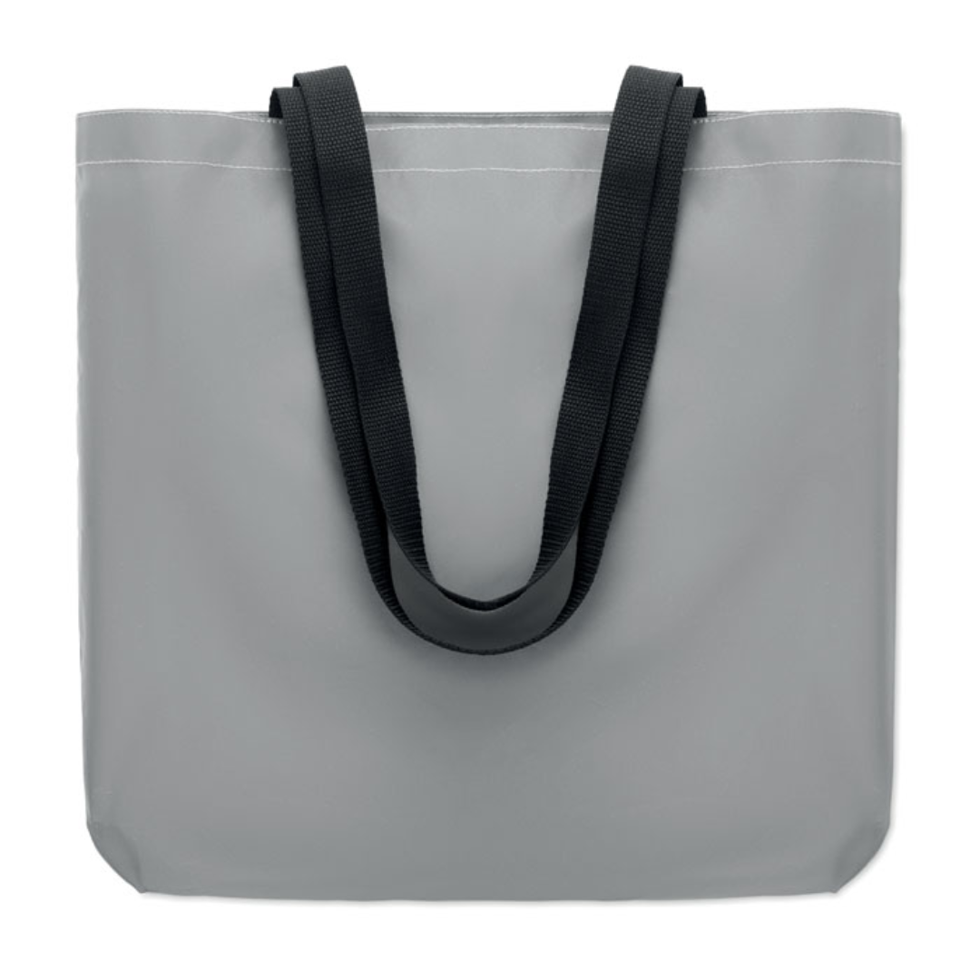 Gadget with logo Bag VISI TOTE Reflective 190D polyester shopping bag with logo with long handles. This totebag is made from a reflective material to increase visibility in darker environments. Carry the bag by the long handles or hang them over yourshoulder so you have both hands free. Available color: Matt Silver Dimensions: 42X9X38CM Width: 9 cm Length: 42 cm Height: 38 cm Volume: 0.46 cdm3 Gross Weight: 0.106 kg Net Weight: 0.091 kg Magnus Business Gifts is your partner for merchandising, gadgets or unique business gifts since 1967. Certified with Ecovadis gold!