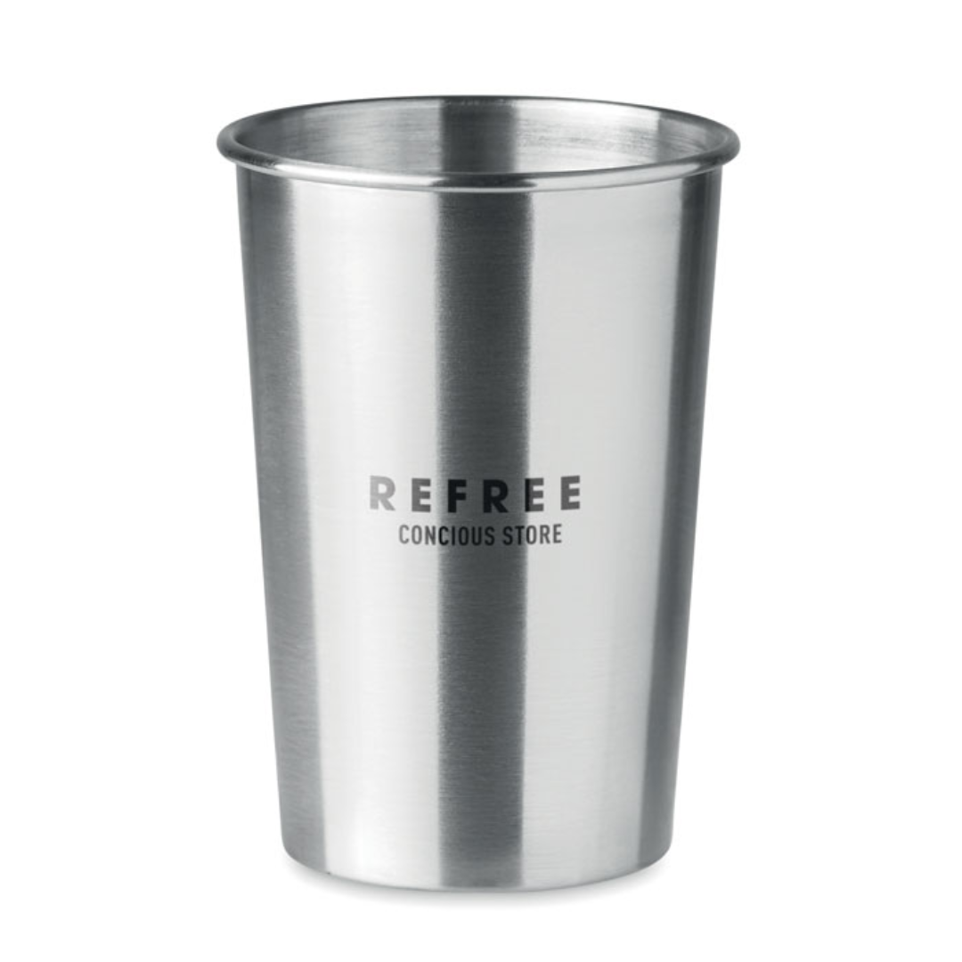 Cup with logo BONGO Stainless Steel cup with logo. Capacity: 350 ml. A simple, reusable cup as alternative to the traditional throwaway plastic cups you often see at parties or picnics. This cup can be cleaned easily and will last a lifetime! Available color: Matt Silver Dimensions: Ø7.5X10.5CM Height: 10.5 cm Diameter: 7.5 cm Volume: 0.12 cdm3 Gross Weight: 0.077 kg Net Weight: 0.071 kg Magnus Business Gifts is your partner for merchandising, gadgets or unique business gifts since 1967. Certified with Ecovadis gold!
