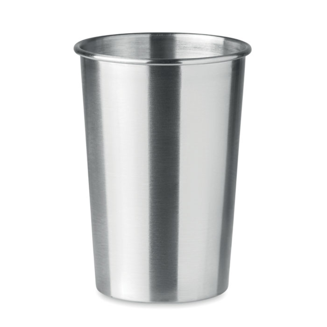 Cup with logo BONGO Stainless Steel cup with logo. Capacity: 350 ml. A simple, reusable cup as alternative to the traditional throwaway plastic cups you often see at parties or picnics. This cup can be cleaned easily and will last a lifetime! Available color: Matt Silver Dimensions: Ø7.5X10.5CM Height: 10.5 cm Diameter: 7.5 cm Volume: 0.12 cdm3 Gross Weight: 0.077 kg Net Weight: 0.071 kg Magnus Business Gifts is your partner for merchandising, gadgets or unique business gifts since 1967. Certified with Ecovadis gold!