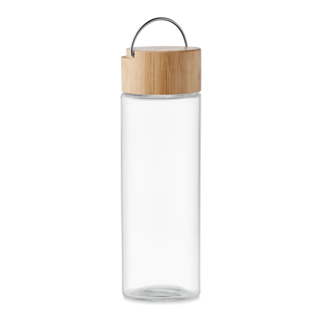 Water bottle with logo AMELAND Glass water bottle with logo with bamboo lid with handle. Capacity: 500 ml. Leak free. Stay hydrated throughout the day and carry this flask with you wherever you go. The handle can be attached to your bag for convenience. The bamboo lid gives the bottle a nice, natural touch. Bamboo is a natural product, there may be slight variations in colour and size per item, which can affect the final decoration outcome. Available color: Transparent Dimensions: Ø6X20.5CM Height: 20.5 cm Diameter: 6.5 cm Volume: 1.24 cdm3 Gross Weight: 0.34 kg Net Weight: 0.307 kg Magnus Business Gifts is your partner for merchandising, gadgets or unique business gifts since 1967. Certified with Ecovadis gold!