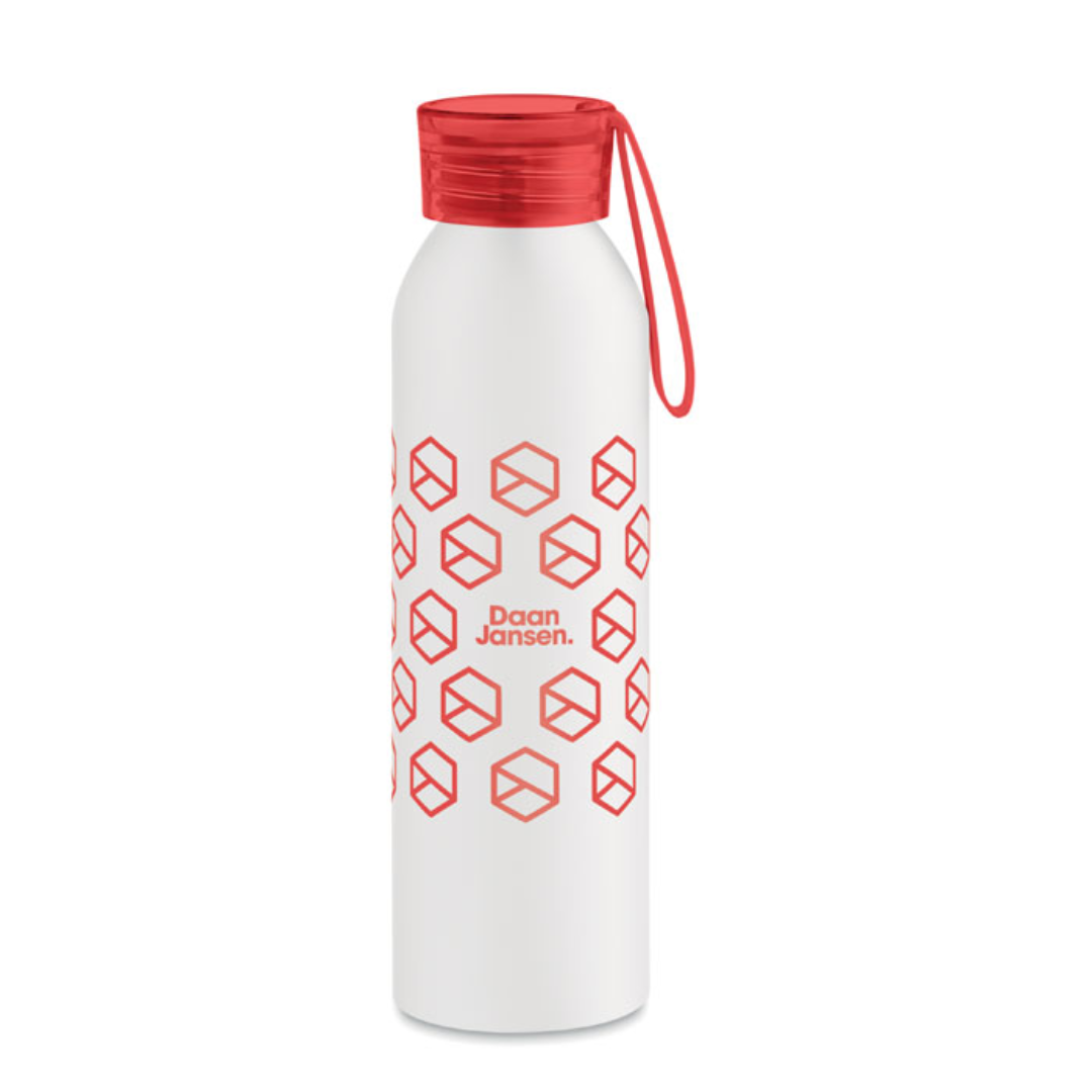 Water bottle with logo NAPIER Single wall aluminium water bottle with logo with PS lid and silicone hanger. Capacity: 600 ml. Leak free. A simple and lightweight bottle is ideal for daily use and thus great to increase your brand exposure. It is important to stay hydrated during the day, so fill this flask with water and keep it with you to stay healthy. Available color: Red, Green, Royal Blue, White, Matt Silver, Black, White/Blue, White/Black, White/Red Dimensions: Ø6X23CM Height: 23 cm Diameter: 6 cm Volume: 1.2 cdm3 Gross Weight: 0.116 kg Net Weight: 0.1 kg Magnus Business Gifts is your partner for merchandising, gadgets or unique business gifts since 1967. Certified with Ecovadis gold!