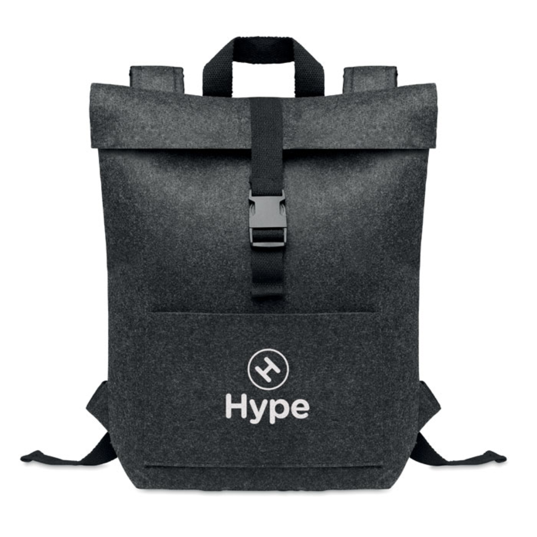 Gadget with logo Backpack INDICO PACK RPET felt backpack with logo with cotton strap closure and zippered pocket on the front. It has a laptop compartment. Use the front pocket to store smaller items and the main compartment can hold all your other items and accessories. The bag is made from recycled PET plastic. Carry weight limit 5kgs. Available color: Dark Grey Dimensions: 39X11X51CM Width: 11 cm Length: 39 cm Height: 51 cm Volume: 2.8 cdm3 Gross Weight: 0.325 kg Net Weight: 0.31 kg Magnus Business Gifts is your partner for merchandising, gadgets or unique business gifts since 1967. Certified with Ecovadis gold!