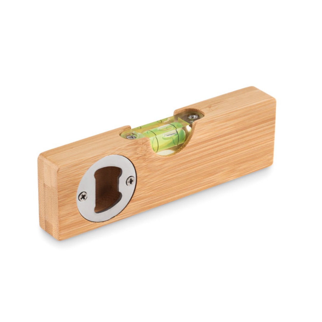 Gadget with logo Bottle opener SPIREN Spirit level in Bamboo with built in bottle opener with logo. A very useful work tool for every handyman. Make sure your DIY projects are perfectly level. Once the work is finished, you can reward yourself with a fresh drink that you can open with the bottle opener. Bamboo is a natural product, there may be slight variations in colour and size per item, which can affect the final decoration outcome. Available color: Wood Dimensions: 15X4,5X2CM Width: 4.5 cm Length: 15 cm Height: 2 cm Volume: 0.2 cdm3 Gross Weight: 0.12 kg Net Weight: 0.095 kg Magnus Business Gifts is your partner for merchandising, gadgets or unique business gifts since 1967. Certified with Ecovadis gold!