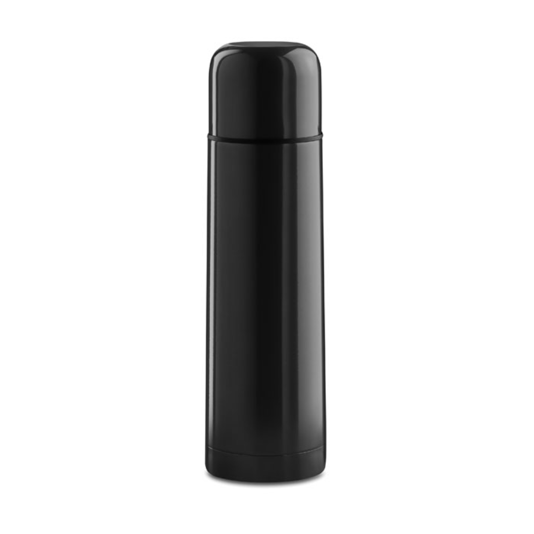 Water bottle with logo CHAN Double wall stainless steel insulating vacuum water bottle with logo. Capacity: 500 ml. Leak free. This insulating flask will keep your favourite drink hot for an extended period of time. Bring this bottle with you and enjoy some coffee or tea on the road. Available color: Matt Gold, Red, Fuchsia, Orange, Black, Lime, Turquoise, Blue, White, Matt Silver, Titanium Dimensions: Ø6,5X24 CM Height: 24 cm Diameter: 6.5 cm Volume: 1.673 cdm3 Gross Weight: 0.358 kg Net Weight: 0.285 kg Magnus Business Gifts is your partner for merchandising, gadgets or unique business gifts since 1967. Certified with Ecovadis gold!