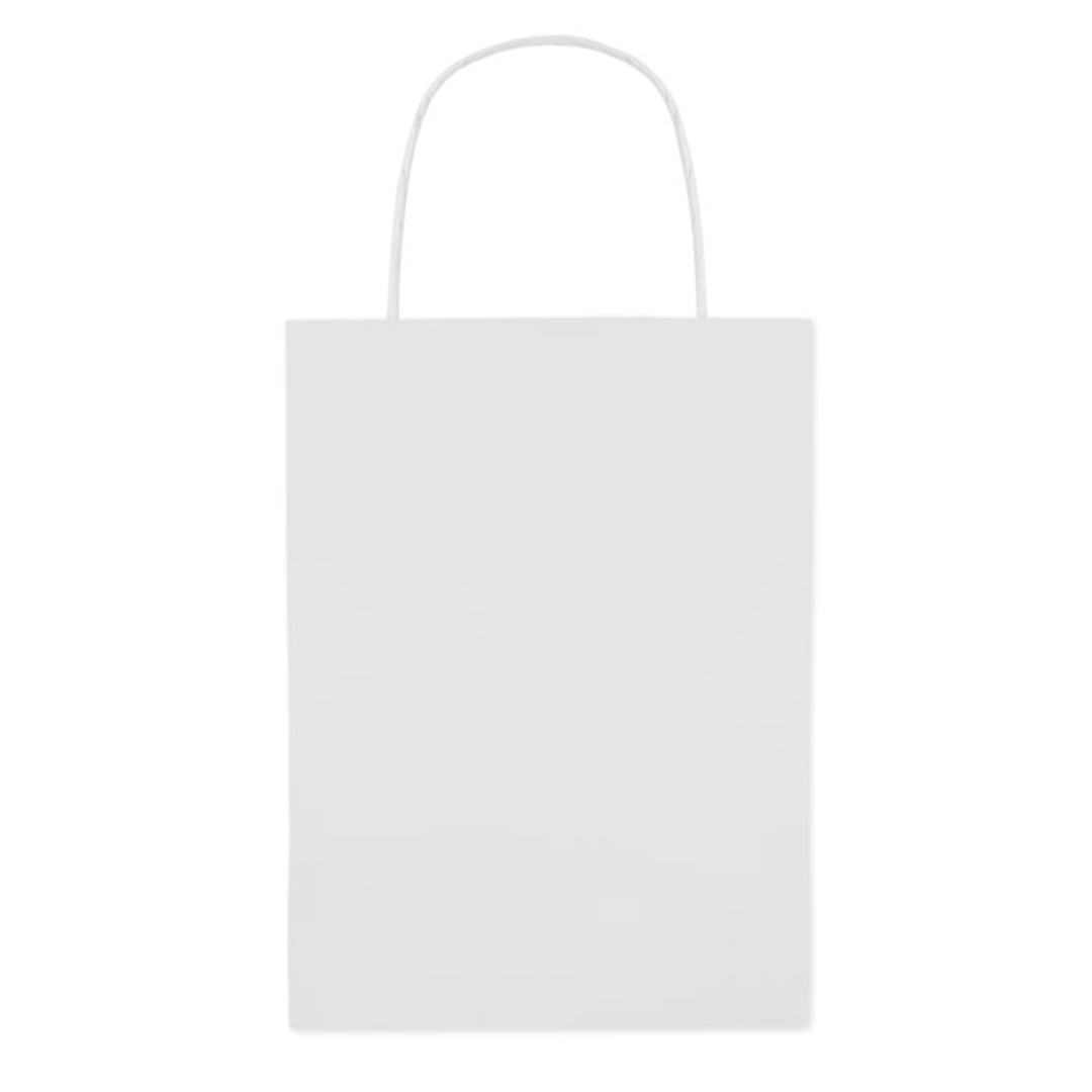 Gadget with logo Bag PAPER SMALL Small Gift paper bag with logo. 150 gr/m². Available color: Beige, White Dimensions: 16X10X23CM Width: 10 cm Length: 16 cm Height: 23 cm Volume: 0.181 cdm3 Gross Weight: 0.029 kg Net Weight: 0.024 kg Magnus Business Gifts is your partner for merchandising, gadgets or unique business gifts since 1967. Certified with Ecovadis gold!