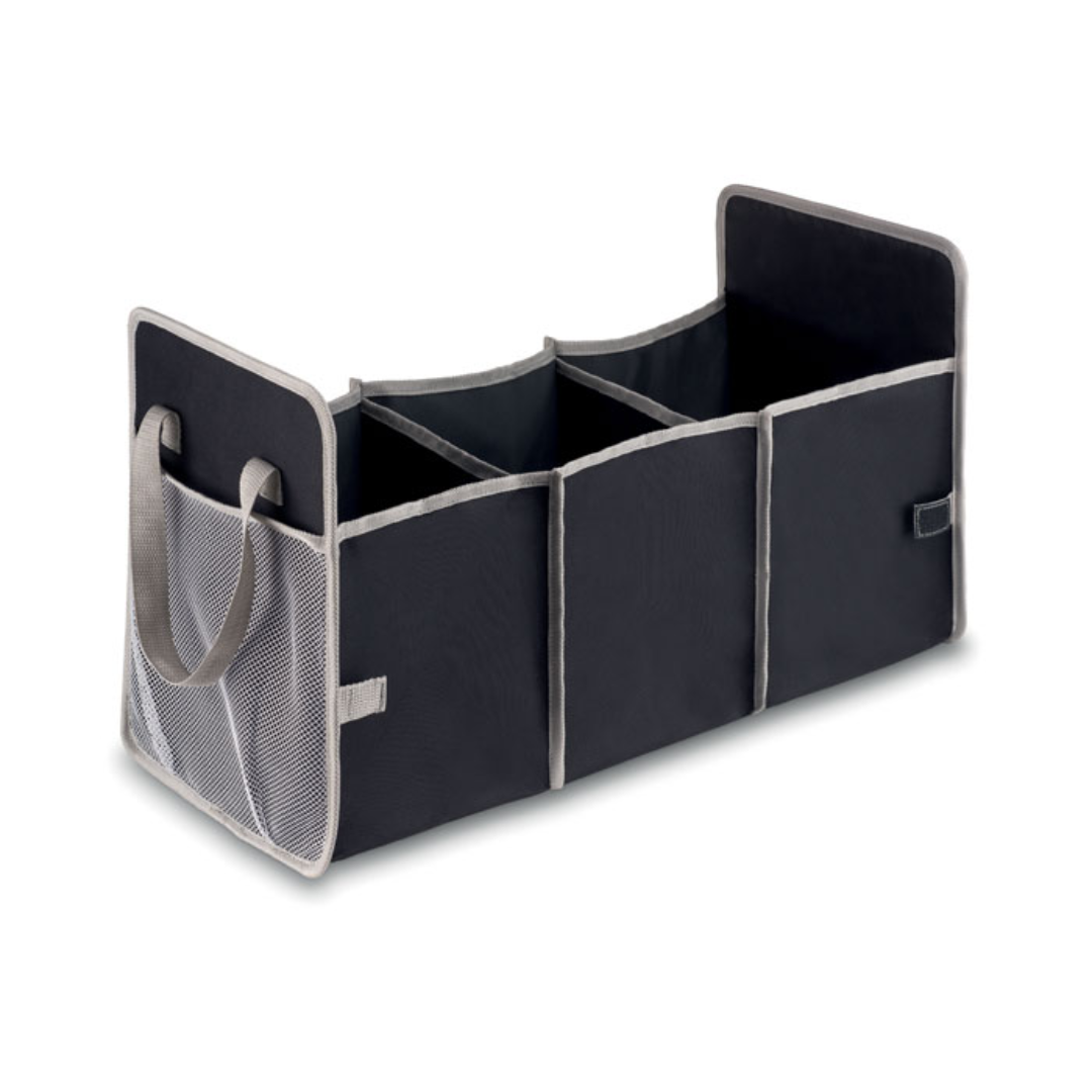 Gadget with logo Car ORGANIZER Foldable car organizer with logo in 600D polyester with mesh pocket on side. When not in use, you can fold this up for compact storage. Also, this makes driving safer as it will prevent items from possibly rolling under the drivers feet. Available color: Black Dimensions: 60X26X32CM Width: 26 cm Length: 60 cm Height: 32 cm Volume: 1.52 cdm3 Gross Weight: 0.39 kg Net Weight: 0.371 kg Magnus Business Gifts is your partner for merchandising, gadgets or unique business gifts since 1967. Certified with Ecovadis gold!