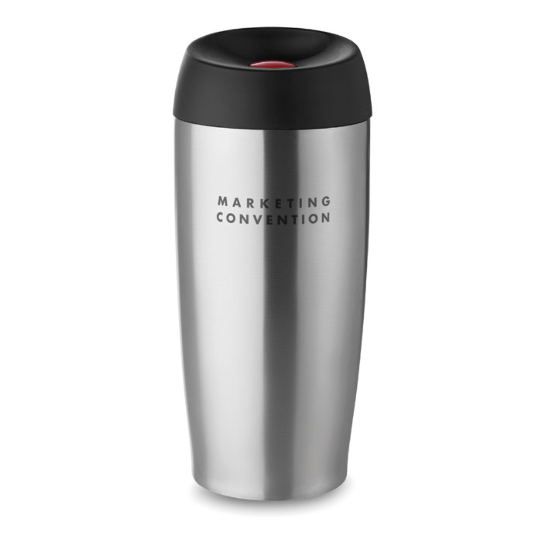 Cup with logo UPPSALA Double wall stainless steel travel cup with logo with securable PP lid that has a push function. Capacity: 350 ml. Leak free. Available color: Matt Silver Dimensions: Ø7,5X18.5CM Height: 18.5 cm Diameter: 7.5 cm Volume: 1.733 cdm3 Gross Weight: 0.363 kg Net Weight: 0.283 kg Magnus Business Gifts is your partner for merchandising, gadgets or unique business gifts since 1967. Certified with Ecovadis gold!