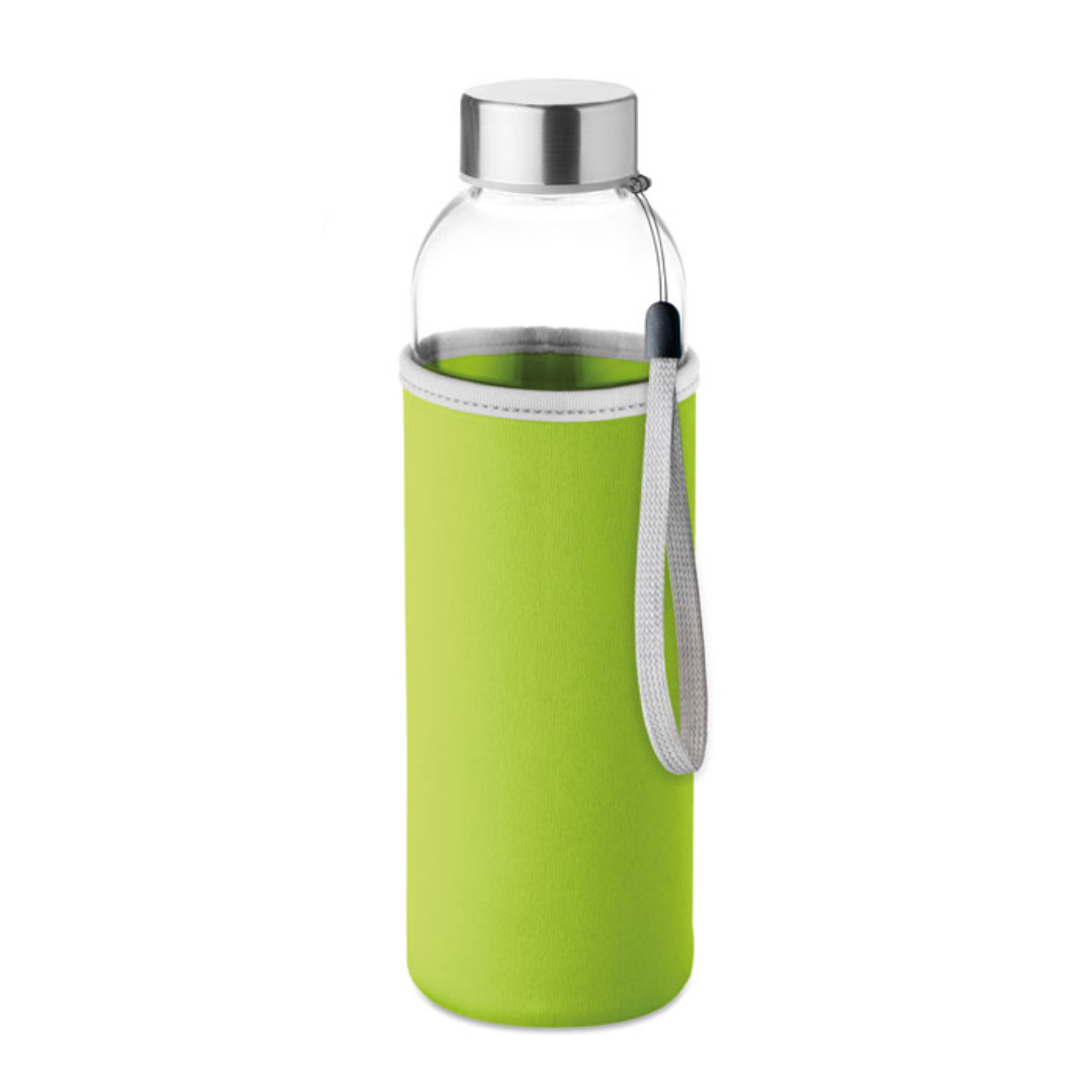 Water bottle with logo UTAH GLASS Drinking bottle in glass with neoprene pouch. Not suitable for carbonated drinks. Capacity: 500 ml. Leak free. Available color: Violet, Red, Baby Pink, Orange, Lime, Beige, Turquoise, Royal Blue, Grey, Black, Multicolour Dimensions: Ø6X22CM Height: 22 cm Diameter: 6 cm Volume: 1.631 cdm3 Gross Weight: 0.387 kg Net Weight: 0.331 kg Magnus Business Gifts is your partner for merchandising, gadgets or unique business gifts since 1967. Certified with Ecovadis gold!