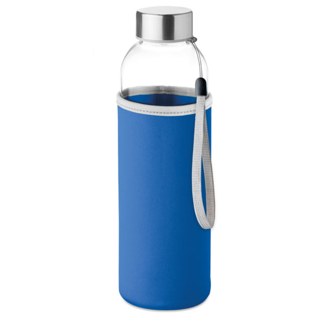 Water bottle with logo UTAH GLASS Drinking bottle in glass with neoprene pouch. Not suitable for carbonated drinks. Capacity: 500 ml. Leak free. Available color: Violet, Red, Baby Pink, Orange, Lime, Beige, Turquoise, Royal Blue, Grey, Black, Multicolour Dimensions: Ø6X22CM Height: 22 cm Diameter: 6 cm Volume: 1.631 cdm3 Gross Weight: 0.387 kg Net Weight: 0.331 kg Magnus Business Gifts is your partner for merchandising, gadgets or unique business gifts since 1967. Certified with Ecovadis gold!