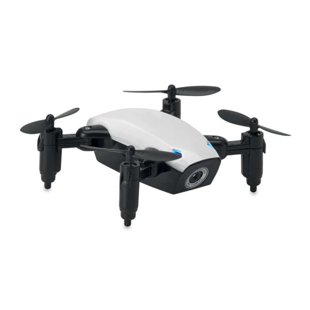 Gadget with logo WIFI drone DRONIE WiFi foldable and rechargeable drone with logo including camera for taking photos and videos. Supplied with remote control unit. You can control the drone with your mobile device via an app. 2 AAA batteries excluded. Rechargeable Li-Ion 200 mAh. Available color: White Dimensions: 9X7X3 CM Width: 7 cm Length: 9 cm Height: 3 cm Volume: 2 cdm3 Gross Weight: 0.278 kg Net Weight: 0.164 kg Magnus Business Gifts is your partner for merchandising, gadgets or unique business gifts since 1967. Certified with Ecovadis gold!