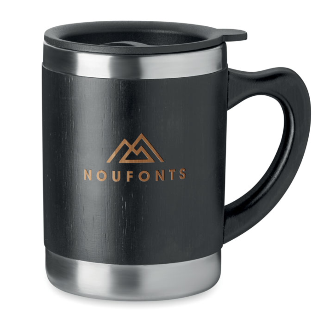 Tumbler with logo MOKKA Double wall Stainless Steel tumbler with bamboo case and moveable drink hole. Capacity 300 ml. Bamboo is a natural product, there may be slight variations in colour and size per item, which can affect the final decoration outcome. Available color: Black, Wood Dimensions: 11X10.5CM Width: 11 cm Height: 10.5 cm Volume: 1.33 cdm3 Gross Weight: 0.189 kg Net Weight: 0.165 kg Magnus Business Gifts is your partner for merchandising, gadgets or unique business gifts since 1967. Certified with Ecovadis gold!