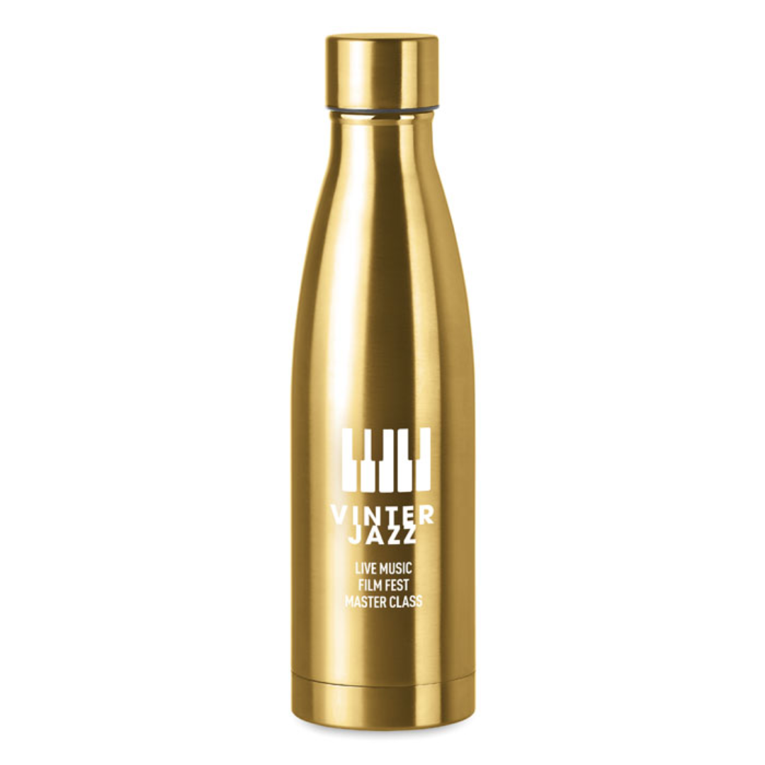 Water bottle with logo BELO BOTTLE Double wall stainless steel with copper insulating vacuum bottle. Capacity 500 ml. Leak free. A simple designed double wall bottle to keep your favourite drink hot or cold, wherever you go. Perfect to take with you on the road or during a hike or picnic. Available color: Green, Red, Orange, Matt Gold, Blue, White, Matt Silver, Black Dimensions: Ø7X25.5CM Height: 25.5 cm Diameter: 7 cm Volume: 1.649 cdm3 Gross Weight: 0.324 kg Net Weight: 0.264 kg Magnus Business Gifts is your partner for merchandising, gadgets or unique business gifts since 1967. Certified with Ecovadis gold!