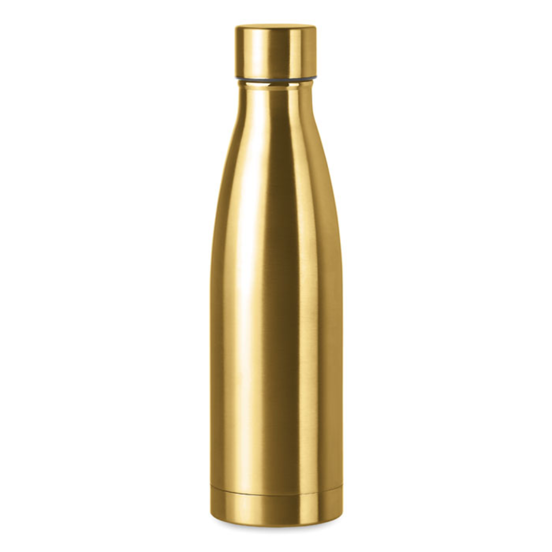 Water bottle with logo BELO BOTTLE Double wall stainless steel with copper insulating vacuum bottle. Capacity 500 ml. Leak free. A simple designed double wall bottle to keep your favourite drink hot or cold, wherever you go. Perfect to take with you on the road or during a hike or picnic. Available color: Green, Red, Orange, Matt Gold, Blue, White, Matt Silver, Black Dimensions: Ø7X25.5CM Height: 25.5 cm Diameter: 7 cm Volume: 1.649 cdm3 Gross Weight: 0.324 kg Net Weight: 0.264 kg Magnus Business Gifts is your partner for merchandising, gadgets or unique business gifts since 1967. Certified with Ecovadis gold!