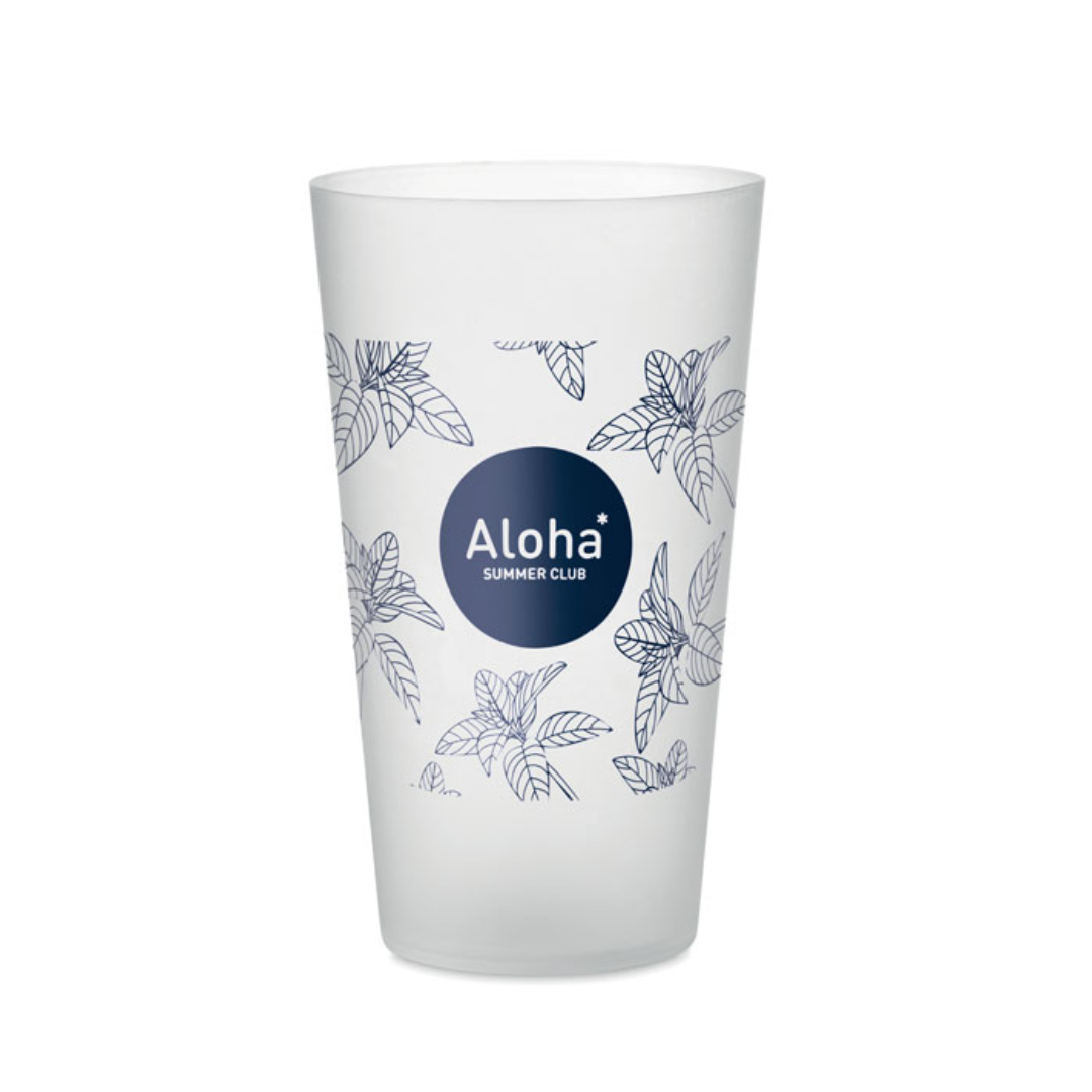 Cup with logo FESTA Reusable PP event cup for festivals with frosted finish. Capacity 550 ml. Using reusable drinkware is a sustainable choice to help prevent unnecessary waste. With throwaway plastics becoming less popular, these reusable cups are the perfect solution to any event, party and festival. Available color: Transparent White, Black, White Dimensions: Ø8X14 CM Height: 14 cm Diameter: 8 cm Volume: 0.122 cdm3 Gross Weight: 0.029 kg Net Weight: 0.026 kg Magnus Business Gifts is your partner for merchandising, gadgets or unique business gifts since 1967. Certified with Ecovadis gold!