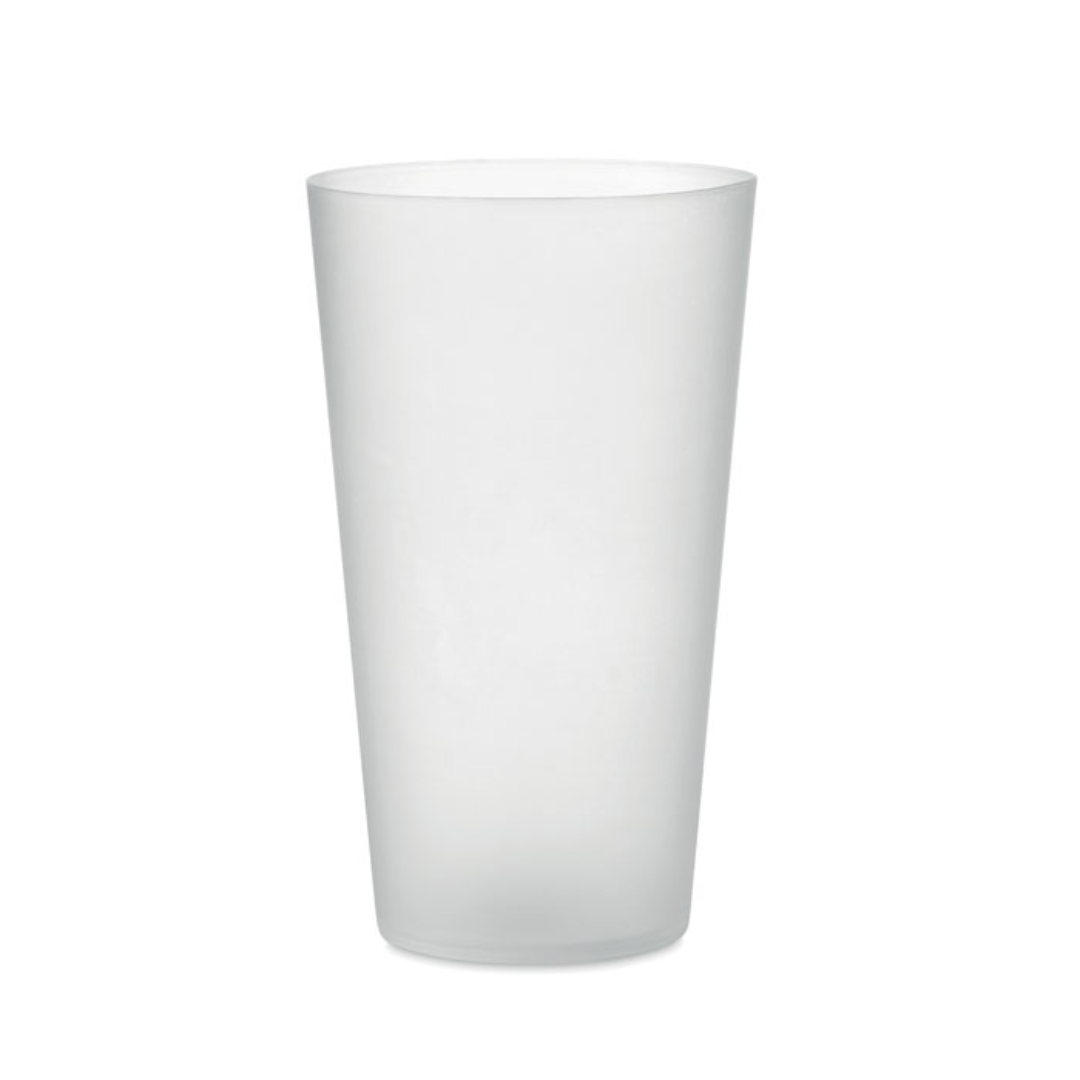 Cup with logo FESTA Reusable PP event cup for festivals with frosted finish. Capacity 550 ml. Using reusable drinkware is a sustainable choice to help prevent unnecessary waste. With throwaway plastics becoming less popular, these reusable cups are the perfect solution to any event, party and festival. Available color: Transparent White, Black, White Dimensions: Ø8X14 CM Height: 14 cm Diameter: 8 cm Volume: 0.122 cdm3 Gross Weight: 0.029 kg Net Weight: 0.026 kg Magnus Business Gifts is your partner for merchandising, gadgets or unique business gifts since 1967. Certified with Ecovadis gold!