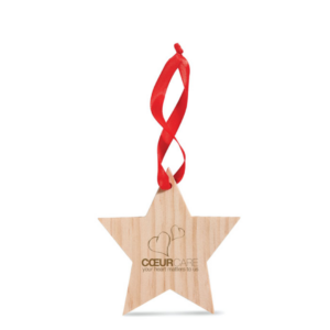Christmas gadget with logo Wooden star WOOSTAR Wooden hanger star shaped with red ribbon. Available color: Wood Dimensions: 9.5X10X0.5CM Width: 10 cm Length: 9.5 cm Height: 0.5 cm Volume: 0.069 cdm3 Gross Weight: 0.013 kg Net Weight: 0.01 kg Magnus Business Gifts is your partner for merchandising, gadgets or unique business gifts since 1967. Certified with Ecovadis gold!