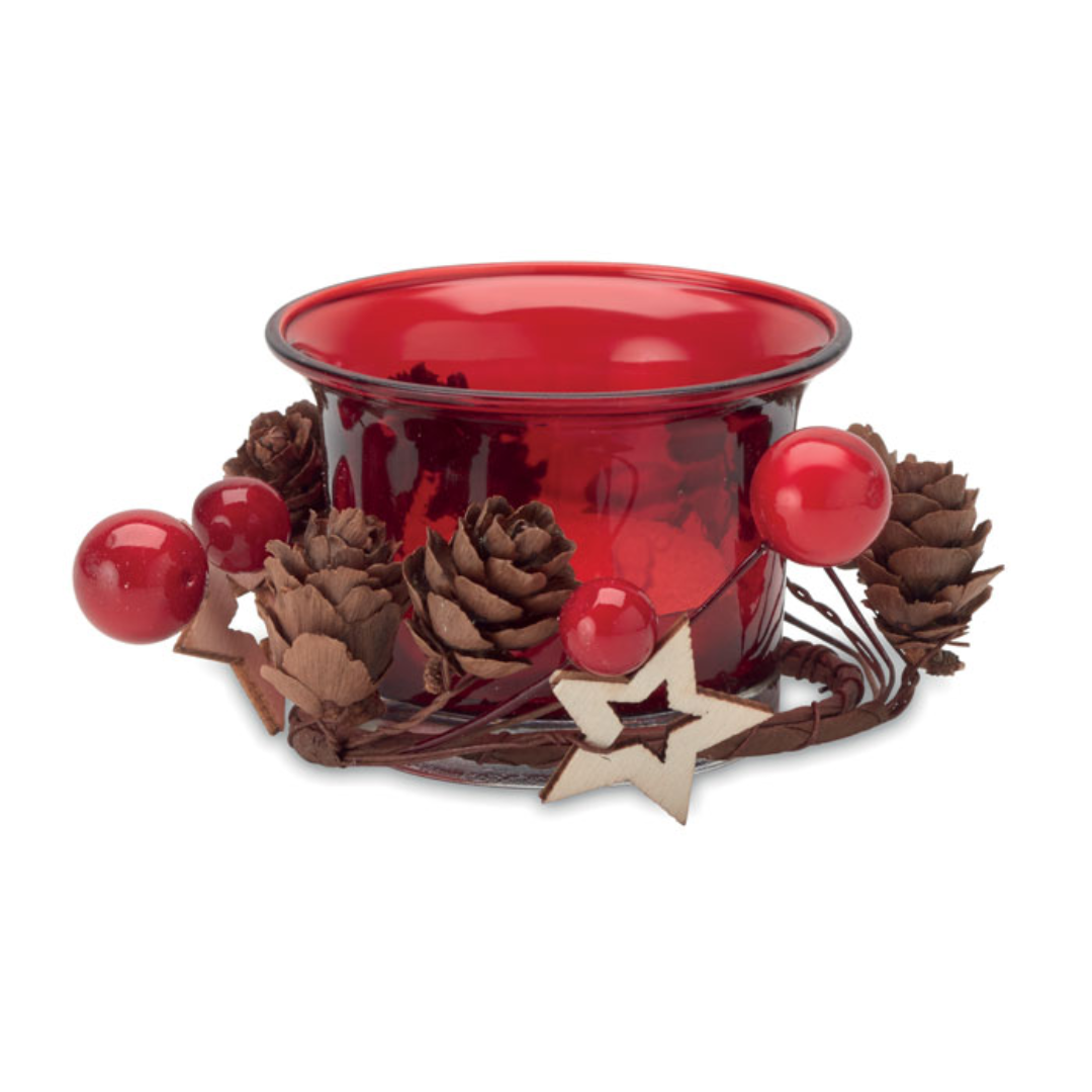 Christmas gadget with logo Glass candle BOUGIE Glass candle holder surrounded via ornaments. Presented in a carton and PVC box with ribbon and label. Available color: Red, White Dimensions: 6X4CM Width: 4 cm Length: 6 cm Volume: 0.507 cdm3 Gross Weight: 0.117 kg Net Weight: 0.086 kg Magnus Business Gifts is your partner for merchandising, gadgets or unique business gifts since 1967. Certified with Ecovadis gold!