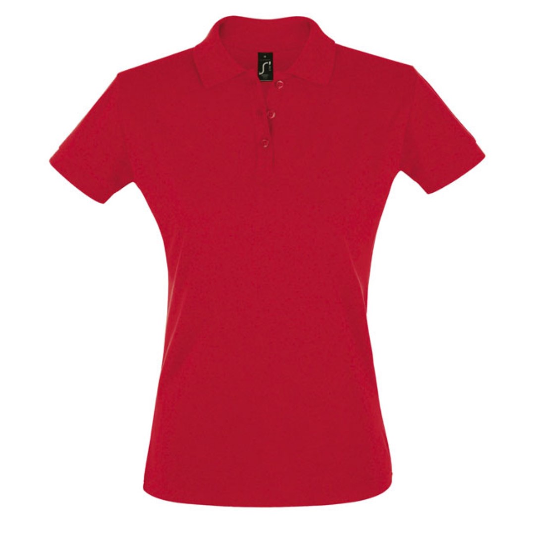 Polo shirt with logo Perfect Woman Polo shirt with ribbed 1x1 collar and cuffs + reinforced neck seam. 2 Pearl buttons tone-on-tone, modern fitted cut with side seam, spare button on the inside. Fabric details: 180g /m² 100% combed ring-studded cotton. OEKO-TEX. Depending on the surface we can use embroidery, engraving, 360° imprint or screen print.