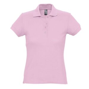 Polo shirt with logo PASSION Women Polo shirt with logo very affordable. Wide range of colors. Stylish female cut with 4 tone-on-tone buttons, ribbed collar and cuffs, reinforced neck seam. Straight at the hem with side slits, fitted cut with sewn side seams, spare button on the inside. Fabric details: 170g/m² in 100% combed ring spun cotton. OEKO-TEX. Depending on the surface we can use embroidery, engraving, 360° imprint or screen print.