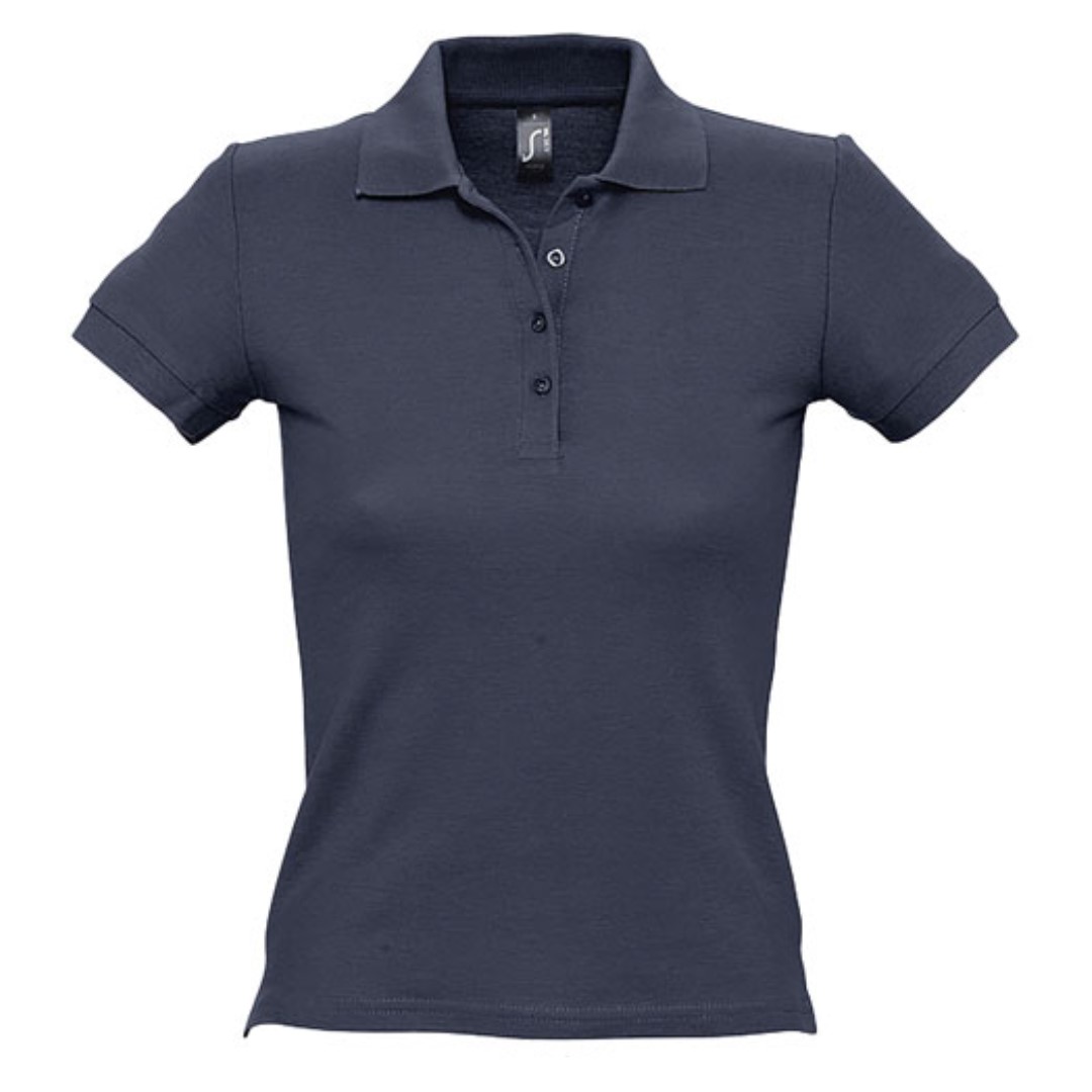 Polo shirt with logo People women Women's Polo Pique t-shirt with logo in slightly heavier fabric. Ribbed collar and cuffs, taped neck seam, fitted cut with sewn side seam. 4 Tone-on-tone buttons, straight at the hem with side slits. Fabric details: 210g/m² 100% combed ring-spun cotton. OEKO-TEX. Depending on the surface we can use embroidery, engraving, 360° imprint or screen print.