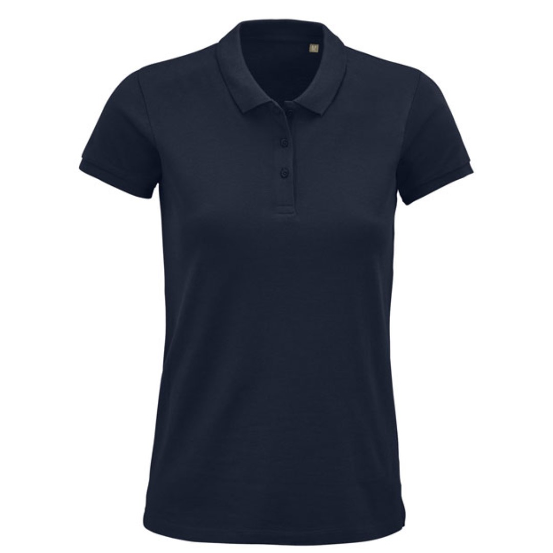 Polo shirt with logo Planet Woman Polo shirt with logo and ribbed collar, taped neck seam. Reinforced placket with 3 tone-on-tone buttons, straight at the hem. Fitted cut with sewn side seam, spare button sewn on the inside of the seam. No-Label. Fabric details: 170g/m² 100% organically grown cotton. OEKO-TEX. Depending on the surface we can use embroidery, engraving, 360° imprint or screen print.