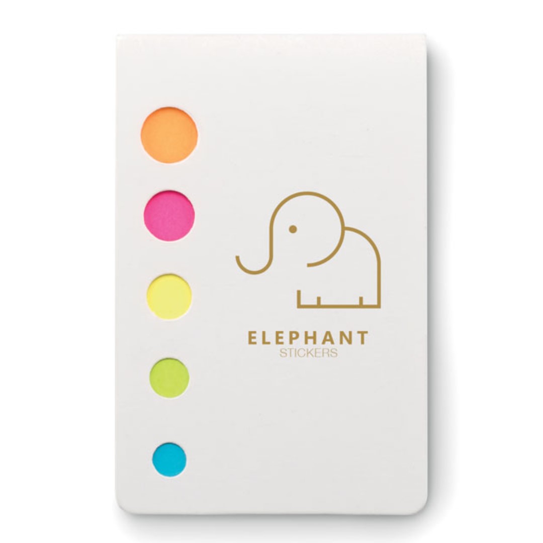 Sticky notes with logo MEMOSTICKY 5 Assorted sticky notes with logo colour page markers pad. Depending on the surface we can use embroidery, engraving, 360° imprint or screen print.