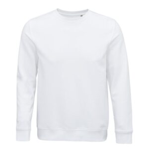 Sweater with logo Comet Sweater with logo for men with round neck. 80% organic cotton / 20% recycled polyester, 280 grams. Depending on the surface we can use embroidery, engraving, 360° imprint or screen print.