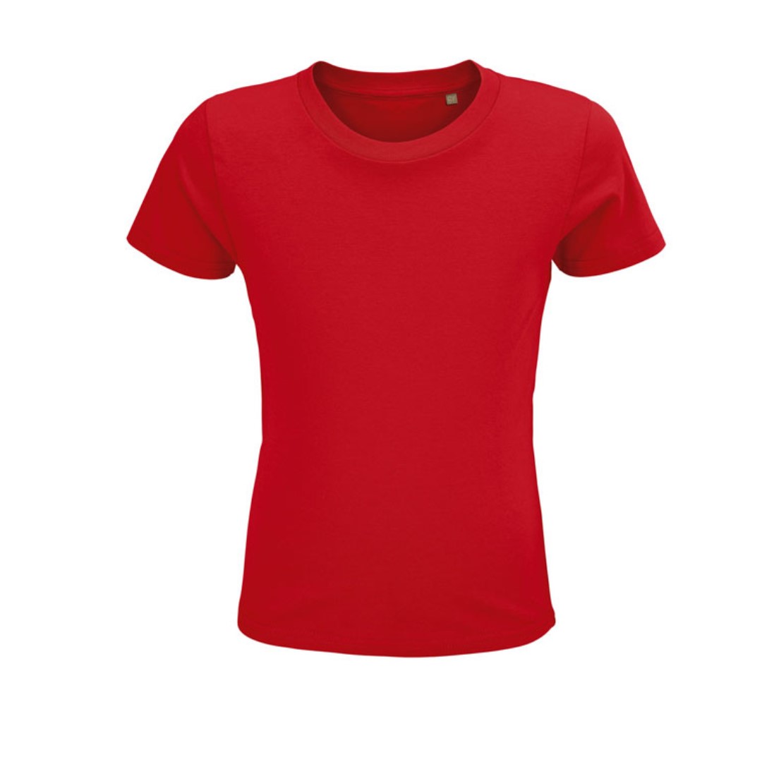 T-shirt with logo Crusader kids T-shirt with logo in organic cotton, natural finish for a softer and more comfortable feel. Ribbed cotton collar, taped neck seam, fitted cut with sewn side seam, No-Label. Fabric details: 150g/m², single jersey 150, 100% organically grown cotton. OEKO-TEX. Only sold with print. Sizes - 2 yrs: 86-94cm (M), 4 yrs: 96-104cm (L), 6 yrs: 106-116cm (XL), 8 yrs: 118-128cm (XXL), 10 yrs: 130-140cm (3XL), 12 yrs: 142-152cm (4XL). Depending on the surface we can use embroidery, engraving, 360° imprint or screen print.