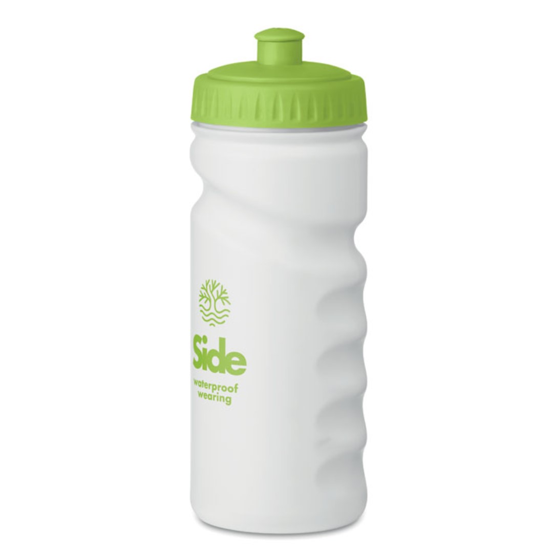 Water bottle with logo SPOT EIGHT Sports water bottle with logo with convenient handgrip. In solid PE plastic which is BPA free. Capacity: 500 ml. Leak free. We use different printing techniques to add your logo. Depending on the surface we can use embroidery, engraving, 360° imprint or screenprint.