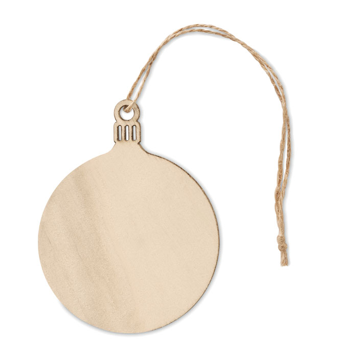 Christmas gadget with logo Wooden bauble hanger BALY Wooden MDF bauble shaped decoration hanger with jute cord. MDF is made from natural materials, there may be slight variations in colour and size per item, which can affect the final decoration outcome. Available color: Wood Dimensions: 8,9XØ6,9X0,2CM Width: 0.2 cm Height: 6.9 cm Diameter: 6.9 cm Volume: 0.027 cdm3 Gross Weight: 0.007 kg Net Weight: 0.006 kg Magnus Business Gifts is your partner for merchandising, gadgets or unique business gifts since 1967. Certified with Ecovadis gold!