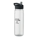 RPET Water bottle with logoWater bottle with logo in RPET Drinking bottle in RPET and PP flip-top lid with straw. Capacity: 650ml. Not suitable for carbonated drinks. We use different printing techniques to add your logo. Depending on the surface we can use embroidery, engraving, 360° imprint or screenprint.