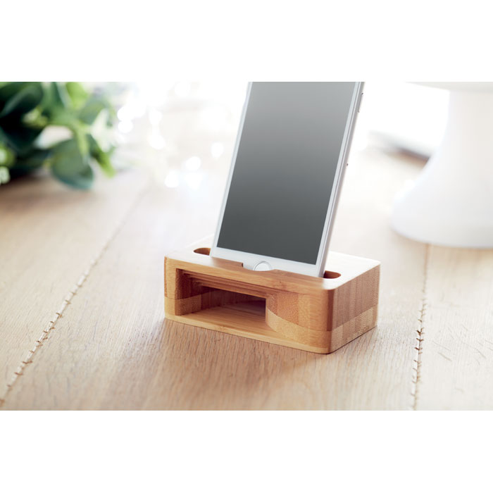 Gadget with logo phone holder bamboo CARACOL - Image 3