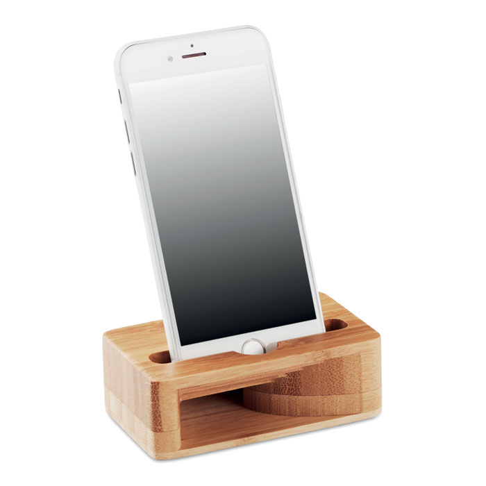 Gadget with logo phone holder bamboo CARACOL - Image 2