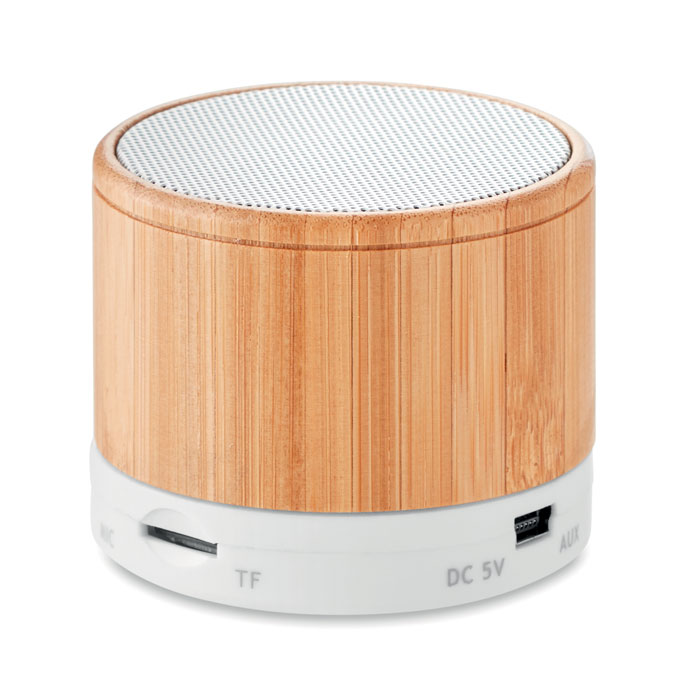 Audio gadget with logo Bluetooth speaker Round Bamboo - Image 3
