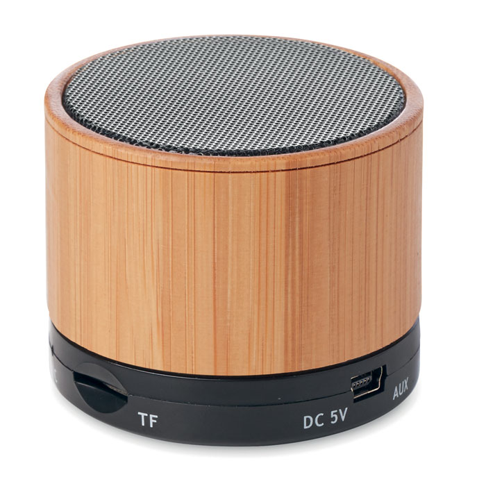 Audio gadget with logo Bluetooth speaker Round Bamboo - Image 6