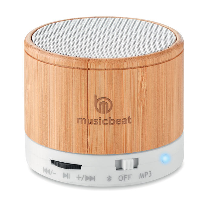 Audio gadget with logo Bluetooth speaker Round Bamboo - Image 11